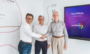 Dirk Deroo, CEO Dataline, with Tom Vermassen and Jos Dechamps of Workflower